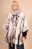 Beige mixed poncho in faux fur_