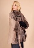 Taupe mixed poncho in faux fur_