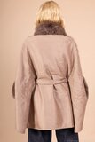 Taupe mixed poncho in faux fur_