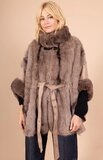 Taupe mixed poncho in faux fur_