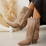 Kaki bruine half hoge suede laars met omslag Coumba_