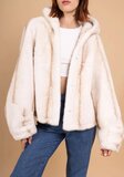 Oversized korte beige jas in imitatiebont_