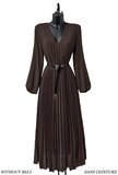 Klassieke bruine maxi plisse jurk _