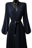 Klassieke donker blauwe maxi plisse jurk _