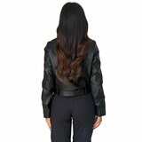 Korte zwarte leatherlook jacket_