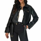 Korte zwarte leatherlook jacket_