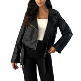 Korte zwarte leatherlook biker jacket_