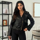 Korte zwarte leatherlook biker jacket_
