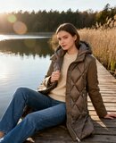 Trendy bruine midi gewatteerde pufferjas_