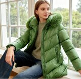 Cozy groene midi  gewatteerde winterjas met shiny look_