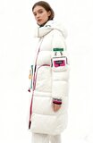 Sportieve lange witte gewatteerde winterjas_