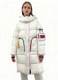 Sportieve lange witte gewatteerde winterjas_