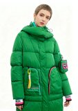 Sportieve lange groene gewatteerde winterjas_