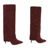 Hoge bordeaux suede laars met omslag Calliope_