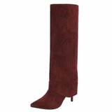Hoge bordeaux suede laars met omslag Calliope_