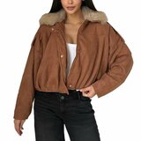 Trendy camel bomber jacket in leatherlook_