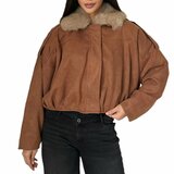 Trendy camel bomber jacket in leatherlook_