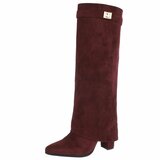 Hoge bordeaux suede laars met omslag Chanella  _
