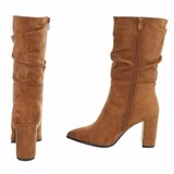 Camel high heel suede enkellaarsje Petra_