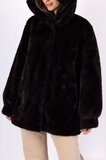 Korte donker bruine faux fur jas met mink effect_
