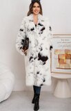 Élégant manteau long en fausse fourrure noire et blanche_