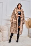 Prachtige lange beige fake fur jas met leopard print._