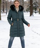 Stijlvolle teal blauwe midi pufferjas_