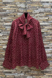 Chique bordeaux blouse in satijn met dots_