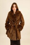 Bruine midi luxe mantel in faux fur  _