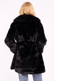 Zwarte midi luxe mantel in faux fur  _