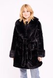 Zwarte midi luxe mantel in faux fur  _