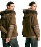 Taupe korte two in one winterjas_