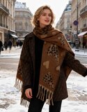 Camel winter sjaal met print in wol mix_