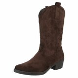 Bottes western-biker mi-hautes en daim brun foncé Chilou_
