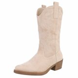 Bottes western-biker mi-hautes en daim beige Chilou_