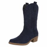 Half hoge donker blauwe suede western-biker laars Chilou_
