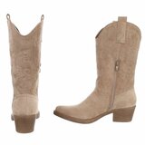 Bottes western-biker mi-hautes en daim brun kaki Chilou_