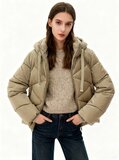Trendy taupe korte down jacket_