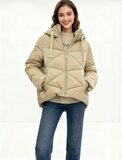 Trendy taupe korte down jacket_