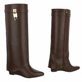 Hoge bruine wedge laars met omslag Chalissa_