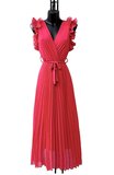 Elegante rode plisse maxi jurk. _