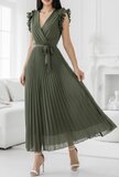 Elégante robe longue plissée verte kaki_