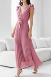 Elegante oud rose plisse maxi jurk._