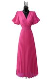 Stijlvolle fuchsia maxi plisse jurk _