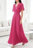 Stijlvolle fuchsia maxi plisse jurk _