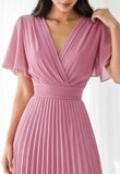 Stijlvolle zalm rose maxi plisse jurk _