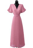 Stijlvolle zalm rose maxi plisse jurk _
