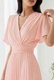 Stijlvolle licht rose maxi plisse jurk _