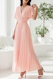 Stijlvolle licht rose maxi plisse jurk _