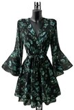 Prachtige korte zwart-groene wikkeljurk met bloemenprint   SOLD OUT_